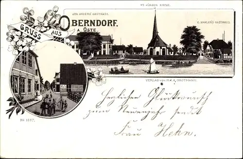 Litho Oberndorf an der Oste, Joh. Anders Gasthaus, St. Jürgenkirchen, Gasthaus