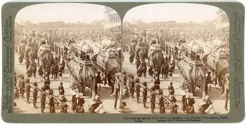 Stereo Foto Delhi Indien, Durbar Procession, Prozession, Elefanten