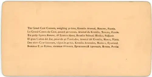 Stereo Foto Moskau Russland, Kreml, Große Zaren Kanone