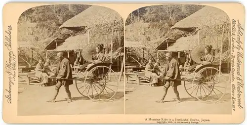 Stereo Foto Sugita Japan, Morning Ride in a Jinriksha, Rikscha