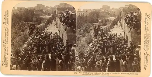 Stereo Foto Ramallah Palästina, Bridegroom riding to the home of the Bride