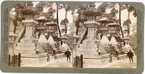 Stereo Foto Osaka Japan, Sumiyoshi Shrine, Steinlaternen