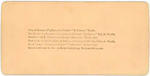 Stereo Foto Manila Philippinen, One of Dewey's Fighters, Cruiser Baltimore, US Navy