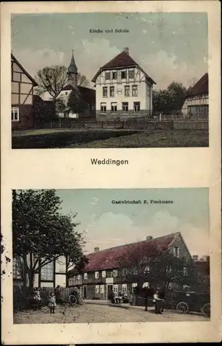 Ak Weddingen Vienenburg Goslar am Harz, Kirche, Schule, Gastwirtschaft