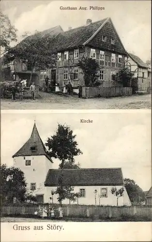 Ak Störy Bockenem am Harz, Gasthaus, Kirche