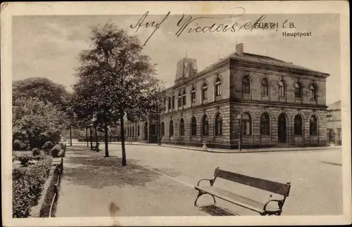 Ak Fürth in Mittelfranken Bayern, Hauptpost, Straßenpartie