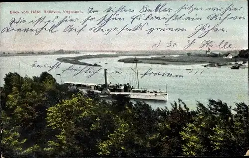 Ak Vegesack Hansestadt Bremen, Blick vom Hotel Bellevue, Dampfer auf der Weser