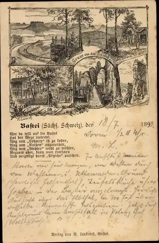 Vorläufer Ganzsachen Litho Lohmen Sächsische Schweiz, Bastei, Gedicht