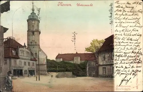Ak Nossen in Sachsen, Untermarkt, Kirche, Hotel