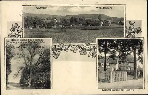 Ak Sottrum in Niedersachsen, Wohldenberg, Rieseneiche, Kriegerdenkmal 1870-71