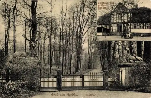 Ak Harbke in Sachsen Anhalt, Hirschtor, Gasthaus zum goldenen Schnabel