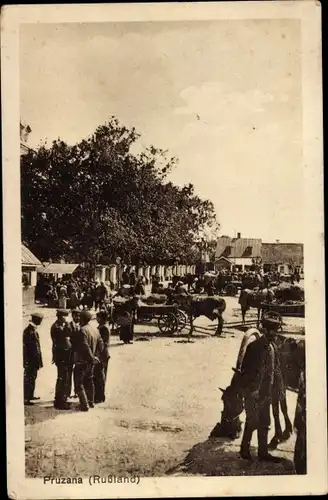 Ak Pruzana Pruschany Weißrussland, Straßenpartie im Ort