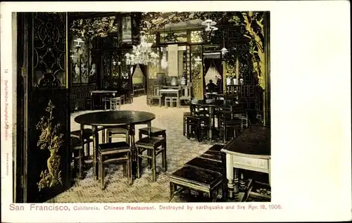 Ak San Francisco Kalifornien USA, Chinese Restaurant, Destroyed by Earthquake and Fire 18.04.1906
