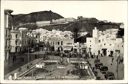 Ak Tetuan Tétouan Marokko, Plaza de Fermin callan y C. de regulares