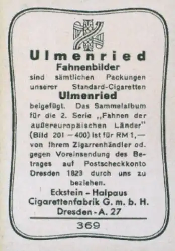 Sammelbild Ulmenried Fahnenbilder Nr. 369, Britisches Reich, Hongkong, Regierungsflagge