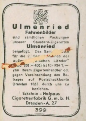 Sammelbild Ulmenried Fahnenbilder Nr. 399, Tonga, Britisches Protektorat, Königsstandarte