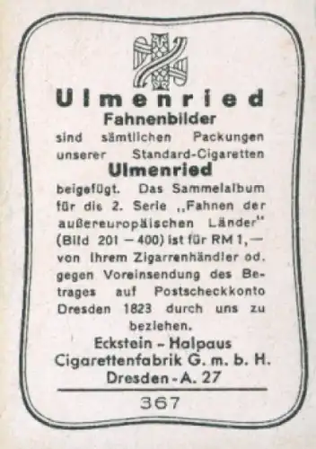 Sammelbild Ulmenried Fahnenbilder Nr. 367, Britisches Reich, Britisch-Indien, Dienstflagge, Rangoon