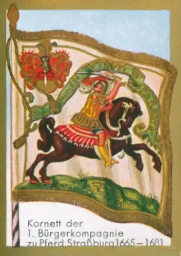 Sammelbild Ulmenried Fahnenbilder Nr. 133, Kornett der 1. Bürgerkompagnie zu Pferd Straßburg 1665