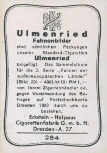 Sammelbild Ulmenried Fahnenbilder Nr. 284, Liberia, Zolldienstflagge