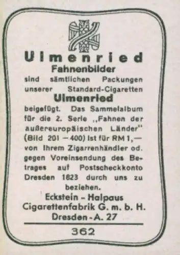 Sammelbild Ulmenried Fahnenbilder Nr. 362, Uruguay, Gösch