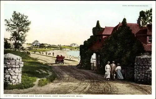 Ak East Gloucester Massachusetts USA, Gate Lodge und Niles Beach