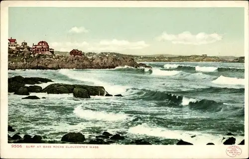 Ak Gloucester Massachusetts USA, Surfen bei Bass Rocks