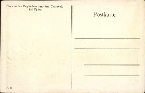 Ak Cheluveld Westflandern, Soldatenkompanie, Zerstörtes Dorf, Kriegszerstörung 1. WK