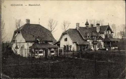 Ak Izegem Westflandern, Mandelhof, Wohnhäuser mit Garten