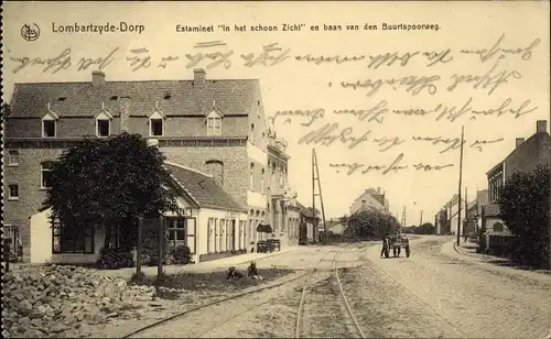 Ak Lombartzyde Village Lombardzijde Dorp Westflandern, A la Belle Vue, Het schoon Zicht, Buurtspoor