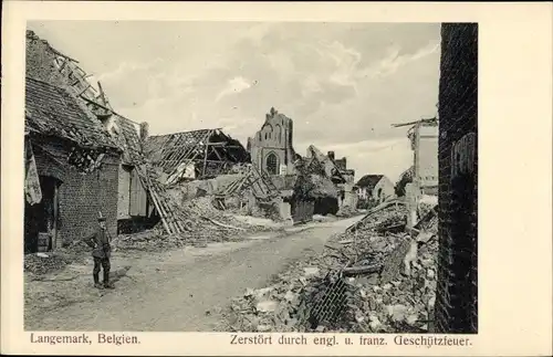 Ak Langemarck Langemark Poelkapelle Westflandern, Kriegszerstörung 1. WK, Ruinen