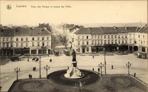 Ak Louvain Leuven Flämisch Brabant, Place des Martyrs, Avenue des Allies, Denkmal