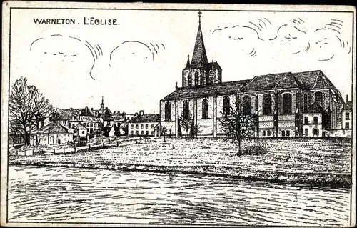 Künstler Ak Warneton Wallonien Hennegau, Kirche