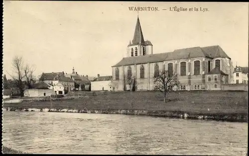 Ak Warneton Wallonien Hennegau, L'Eglise et la Lys