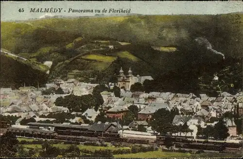 Ak Malmedy Wallonie Lüttich, Panorama, Floriheid, Bahnhof