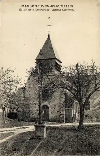 Ak Marseille en Beauvaisis Oise, Kirche, Friedhof