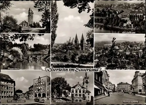 Ak Iserlohn im Märkischen Kreis, Rathausplatz, Seilersee, Danzturm, Rupenteich, Schillerplatz