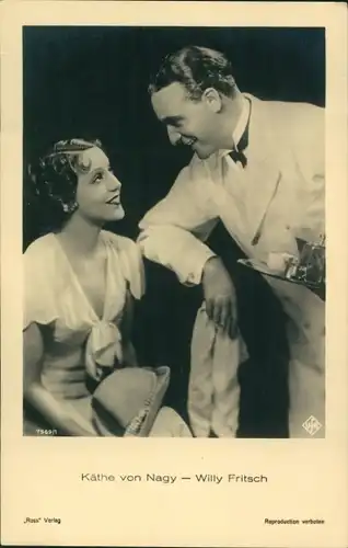 Ak Schauspieler Willy Fritsch und Käthe von Nagy, Portrait, Ufa Film, Ross Verlag 7569 1