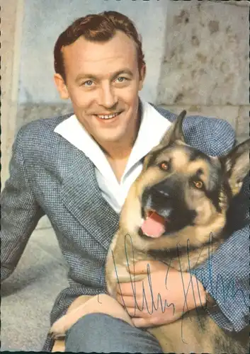 Ak Schauspieler Claus Holm, Schäferhund, Portrait, Autogramm
