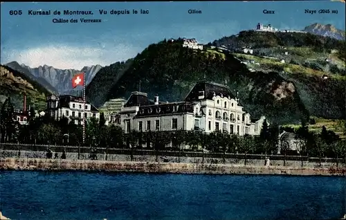 Postkarte Montreux Kanton Waadt Schweiz, Kursaal, Blick vom See, Châine des Verreaux