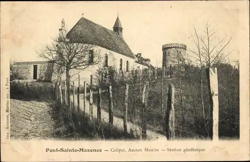 Ak Pont Sainte Maxence Oise, Calipet, Ancien Moulin, Station geodesique