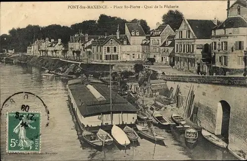 Ak Pont Sainte Maxence Oise, Place St-Pierre, Quai de la Pecherie