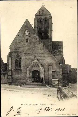 Ak Saint Vaast les Mello Oise, Kirche, Uhr