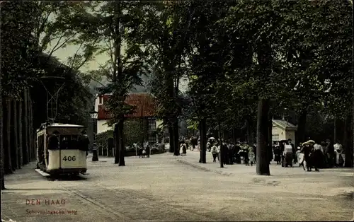 Ak Den Haag Südholland Niederlande, Scheveningsche Weg, Straßenbahn 406