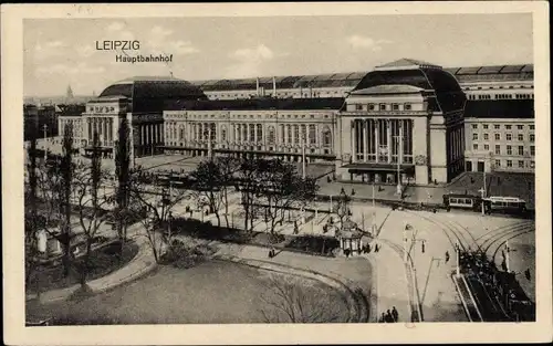 Ak Leipzig in Sachsen, Hauptbahnhof, Straßenbahn