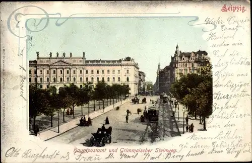 Ak Leipzig in Sachsen, Hauptpostamt und Grimmaischer Steinweg
