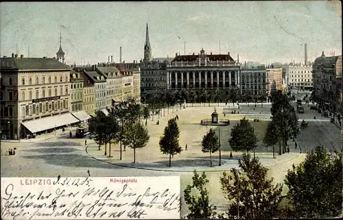 Ak Leipzig in Sachsen, Königsplatz mit Denkmal, Hotel Steigerwald & Kaiser