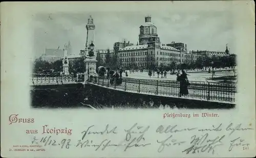 Mondschein Ak Leipzig, Pleißenburg im Winter, Kutsche