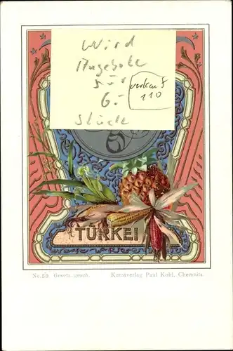 Wappen Litho Türkei, Signatur, Ananas