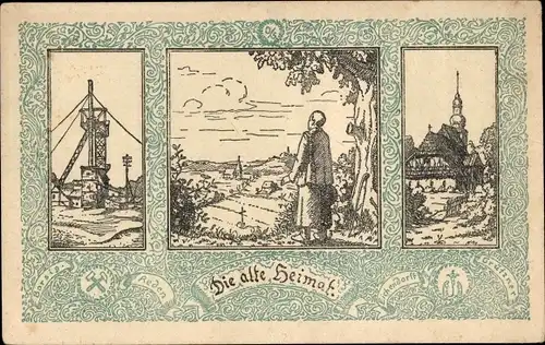 Ak Schlesien, Die alte Heimat, Zeche, Kirche, Borsig, Eichendorff, Abstimmungskarte