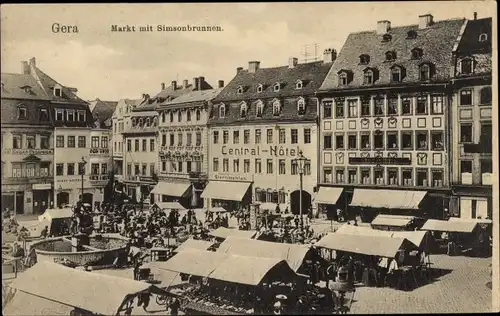 Ak Gera in Thüringen, Markt mit Simonsbrunnen